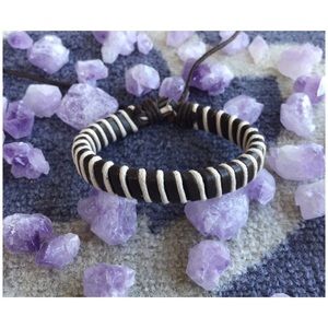Handmade Striped Leather Hemp Bracelet